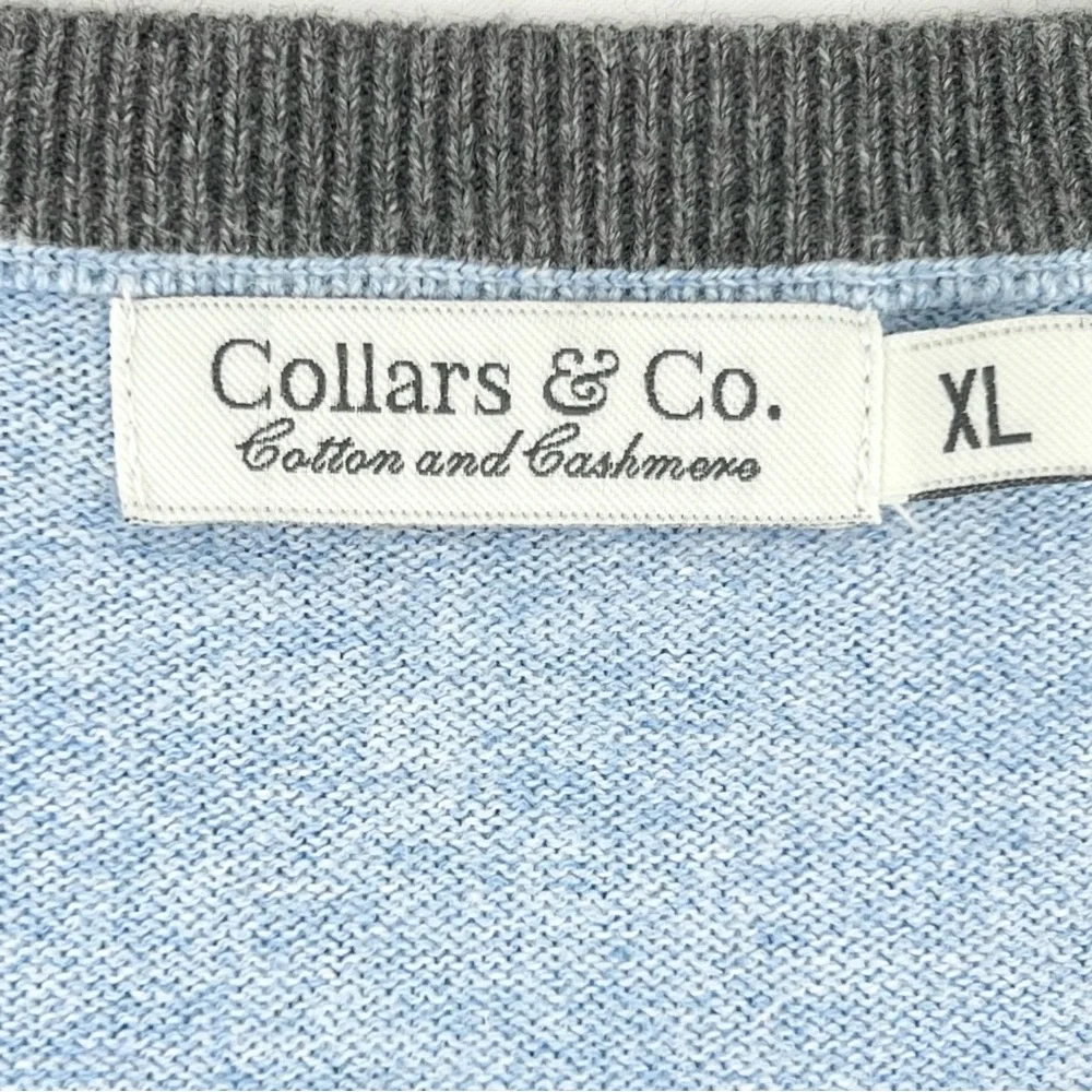 Collars & Co Blue Luxury Touch Cotton and Cashmere V-Neck Sweater Sz XL Pullover